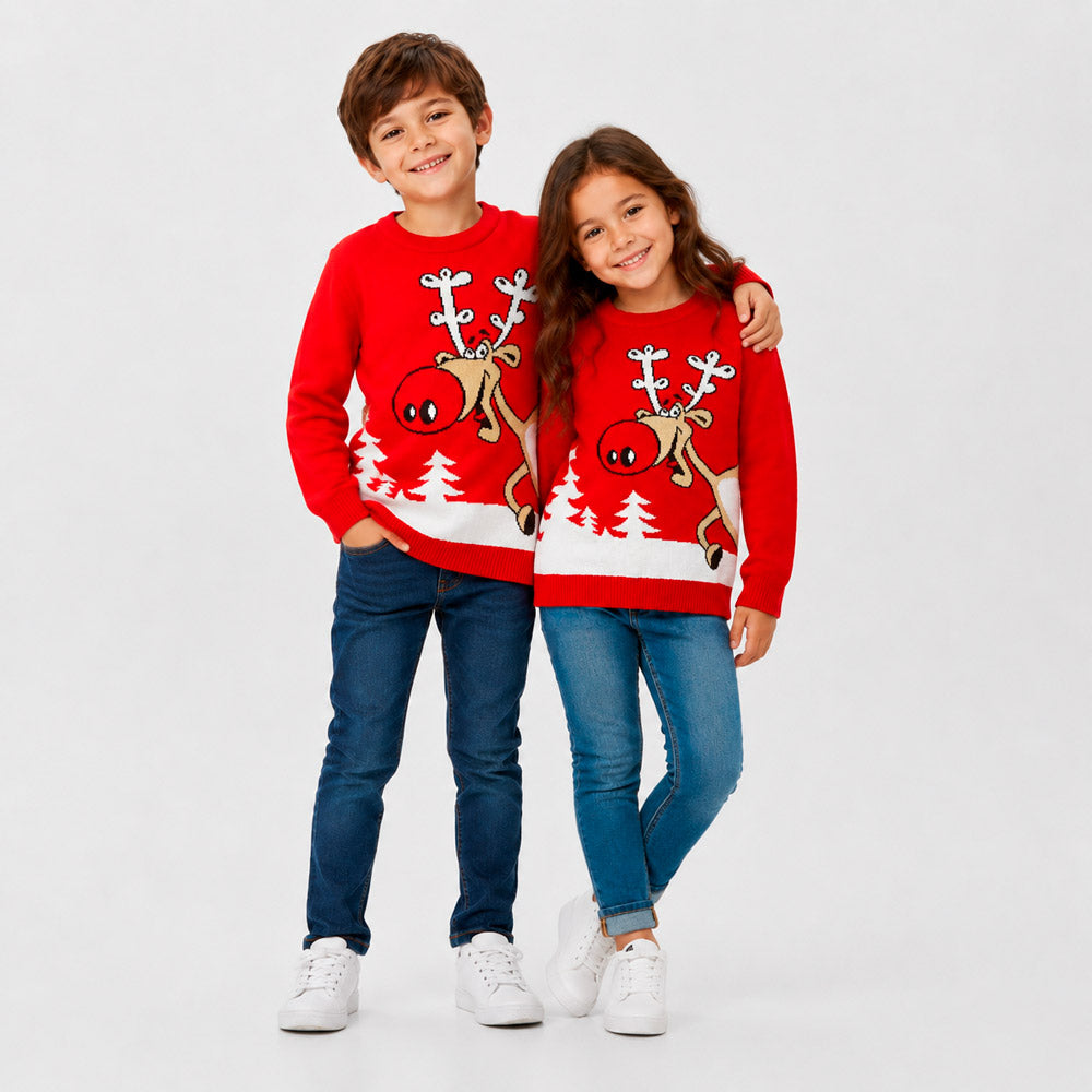 Red Family Ugly Christmas Sweater Reindeer with a Beer Children

