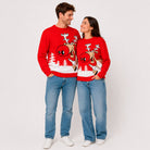 Red Family Ugly Christmas Sweater Reindeer with a Beer Couple
