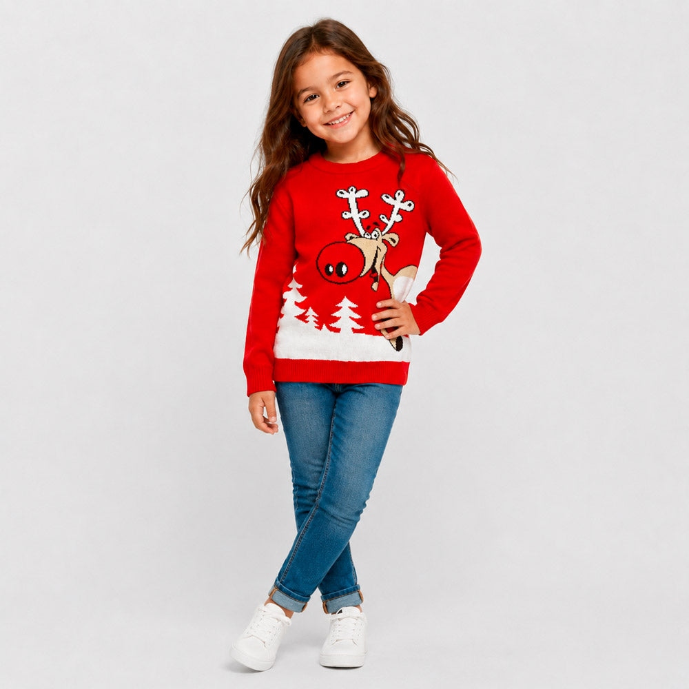 Red Family Ugly Christmas Sweater Reindeer with a Beer Girl
