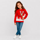 Red Family Ugly Christmas Sweater Reindeer with a Beer Girl
