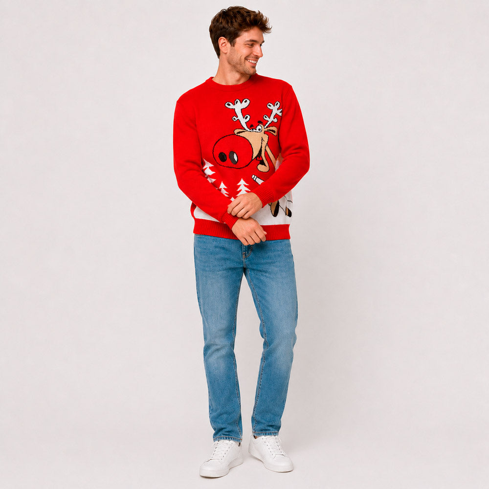 Red Family Ugly Christmas Sweater Reindeer with a Beer Men
