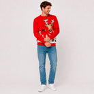 Red Family Ugly Christmas Sweater Reindeer with a Beer Men
