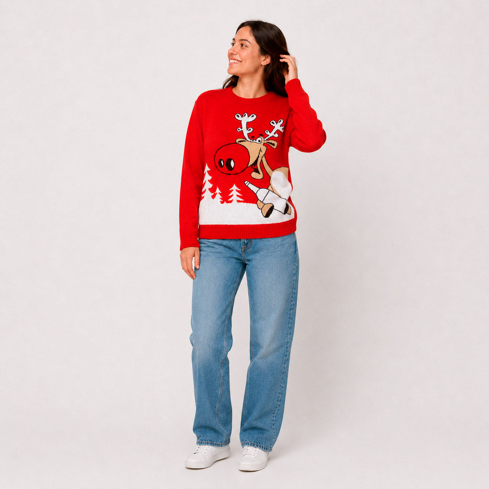 Red Family Ugly Christmas Sweater Reindeer with a Beer Women