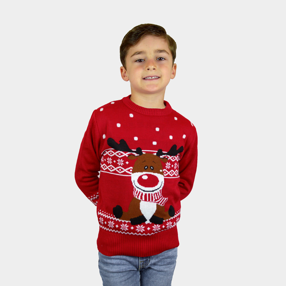 Red Family Ugly Christmas Sweater with Rudolph the Happy Reindeer ...