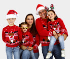 Red Family Ugly Christmas Sweater with Rudolph the Happy Reindeer