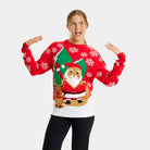 Red Family Ugly Christmas Sweater with Santa and Reindeer Greeting Womens