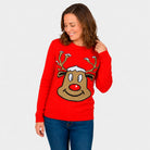 Red Family Ugly Christmas Sweater with Smiling Reindeer Women