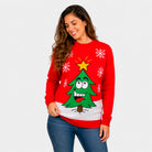 Red Family Ugly Christmas Sweater with Smiling Tree Women
