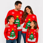 Red Family Ugly Christmas Sweater with Smiling Tree

