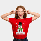 Red Family Ugly Christmas T-Shirt with Snowman Womens