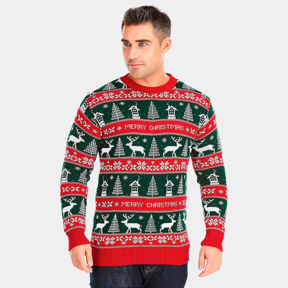 Red and Green Strips Men's Ugly Christmas Sweater