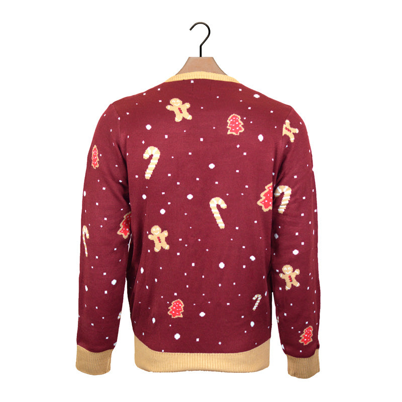 Red LED light-up Ugly Christmas Sweater with Ginger Cookie back
