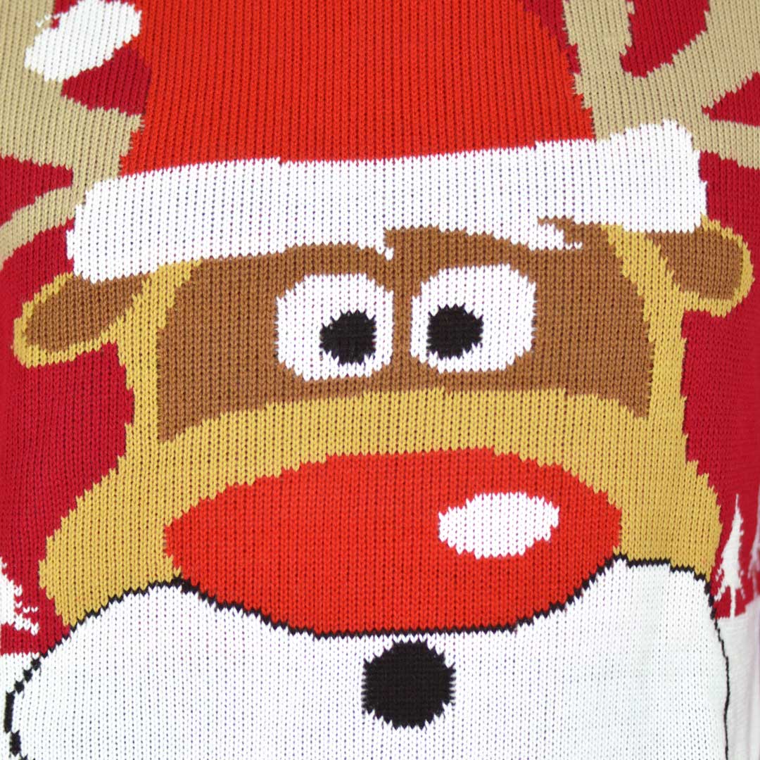 detail Red Men's Ugly Christmas Sweater with Reindeer