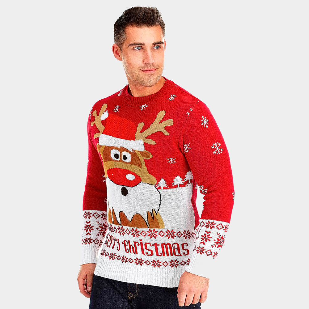 Red Men's Ugly Christmas Sweater with Reindeer