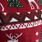 Red Men's Ugly Christmas Sweater with Reindeers and Christmas Trees detail