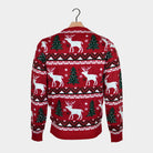 Red Men's Ugly Christmas Sweater with Reindeers and Christmas Trees