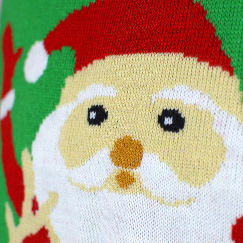 detail Red Men's Ugly Christmas Sweater with Santa and Reindeer Greeting