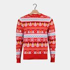 Red Organic Cotton Womens Ugly Christmas Sweater Snowmen Trees