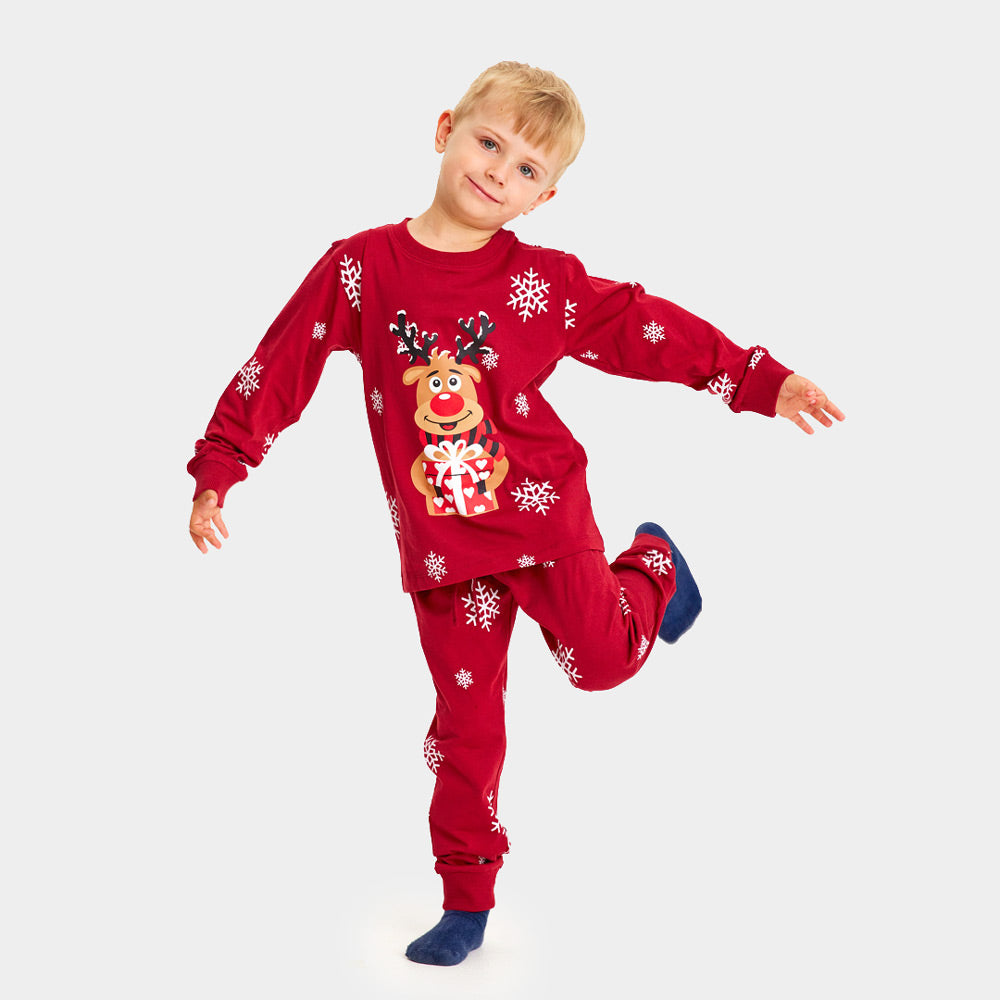 Red Ugly Christmas Pyjama for Children with Rudolph the Reindeer