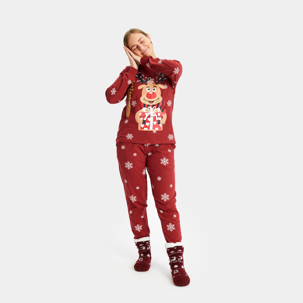 Red Ugly Christmas Pyjama Womens  Rudolph the Reindeer
