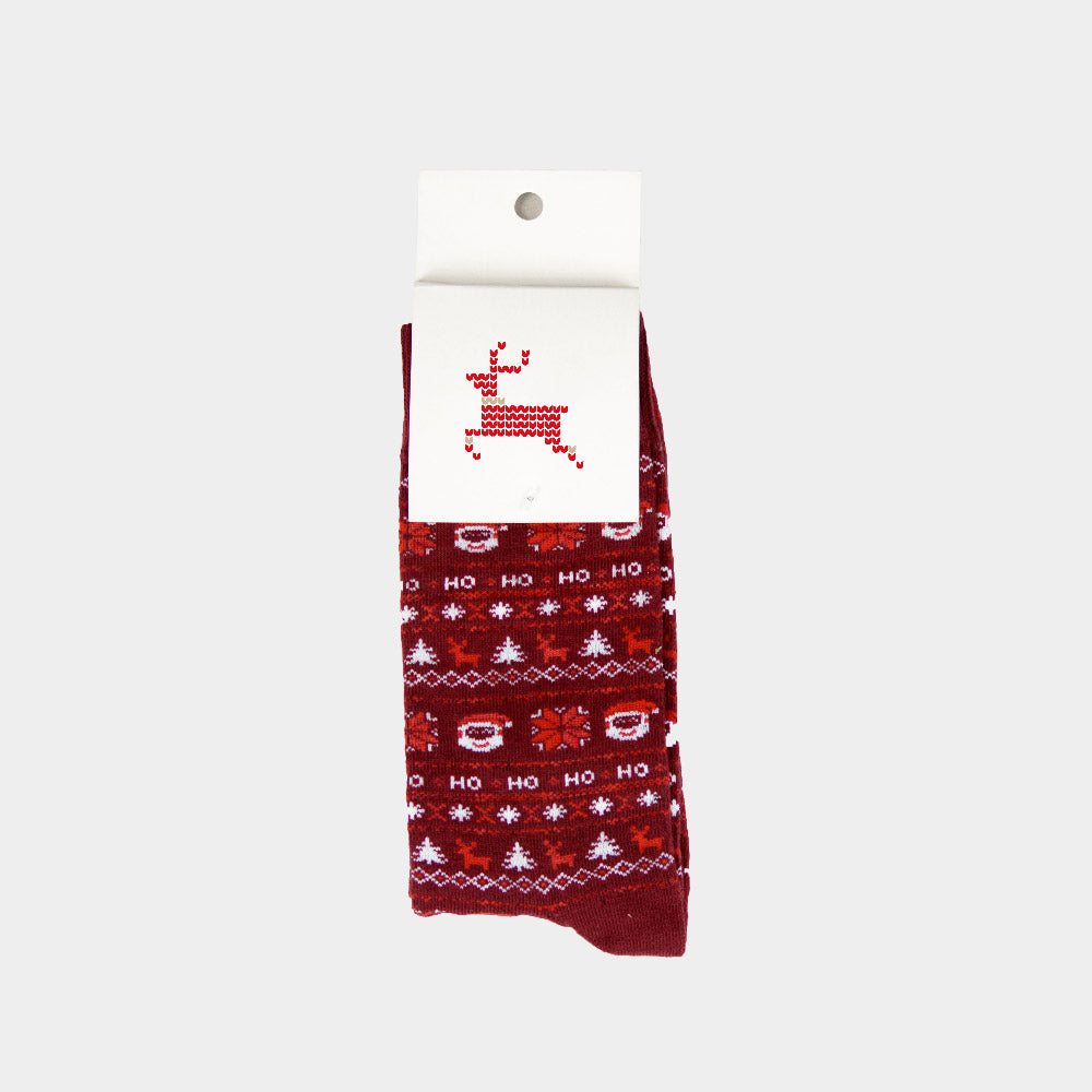 Red Ugly Christmas Socks with Santa and reindeers