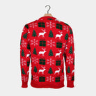 Women's Red Ugly Christmas Sweater with Reindeers, Gifts and Trees Back