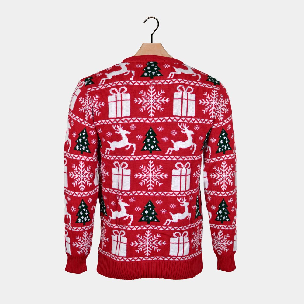Reindeers, Trees and Gifts Red Men's Ugly Christmas Sweater