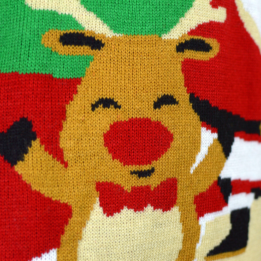 Red Ugly Christmas Sweater Santa and Reindeer Greeting