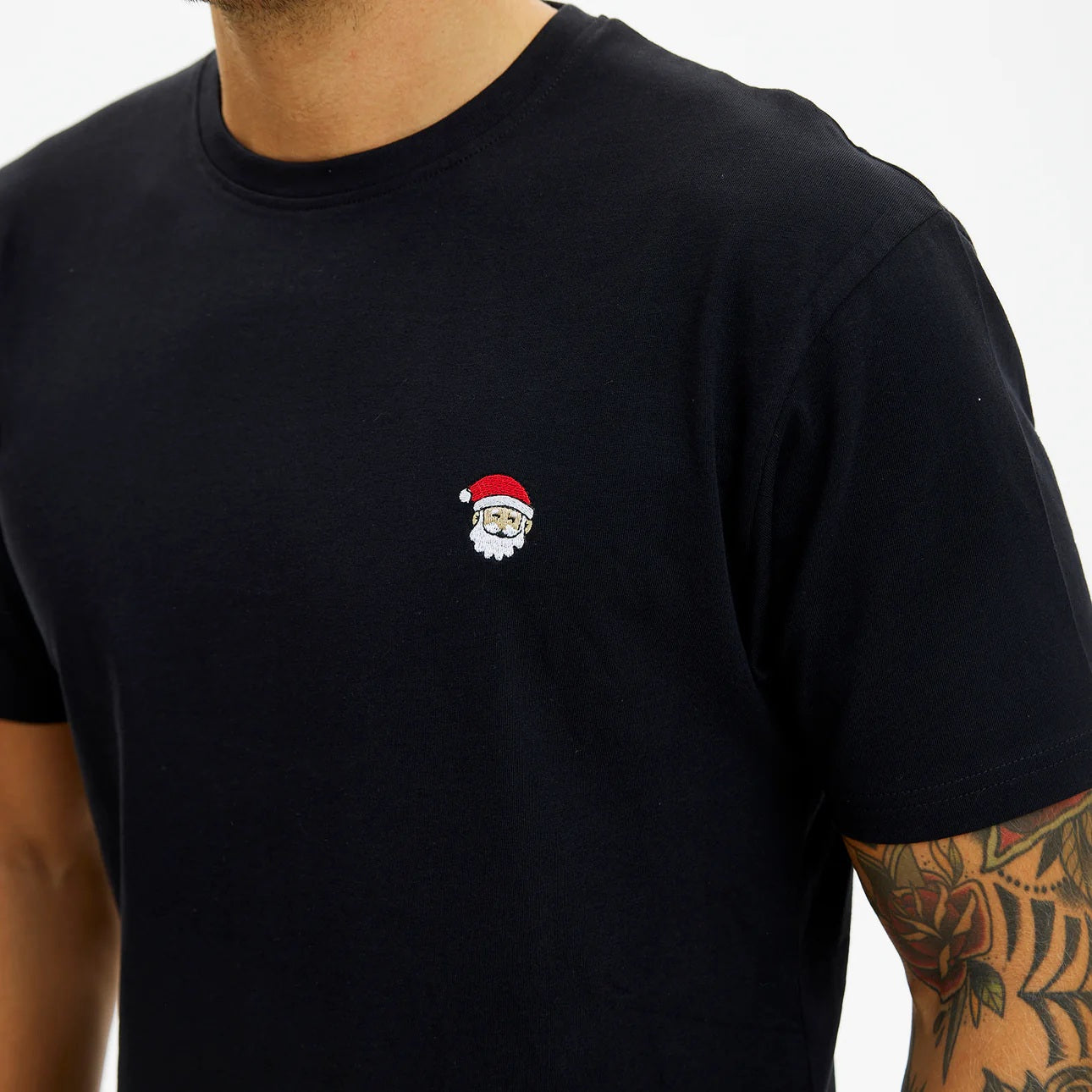 Santa Black Mens and Womens Ugly Christmas T-Shirt 
