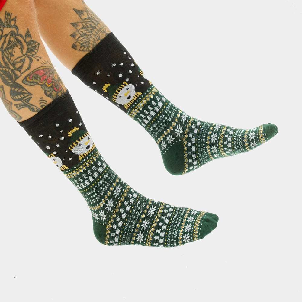 Green Unisex avec Snowmen Ugly Christmas Socks 