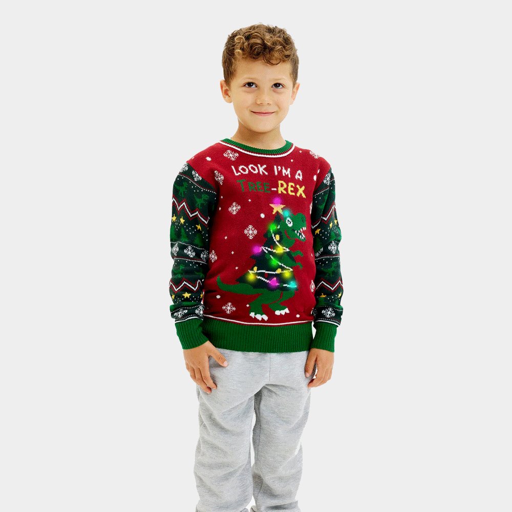 Tree-Rex LED light-up Boys and Girls Ugly Christmas Sweater