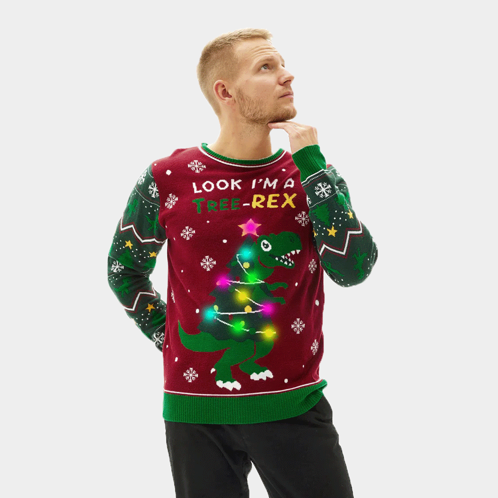 Tree-Rex LED light-up Men's Ugly Christmas Sweater