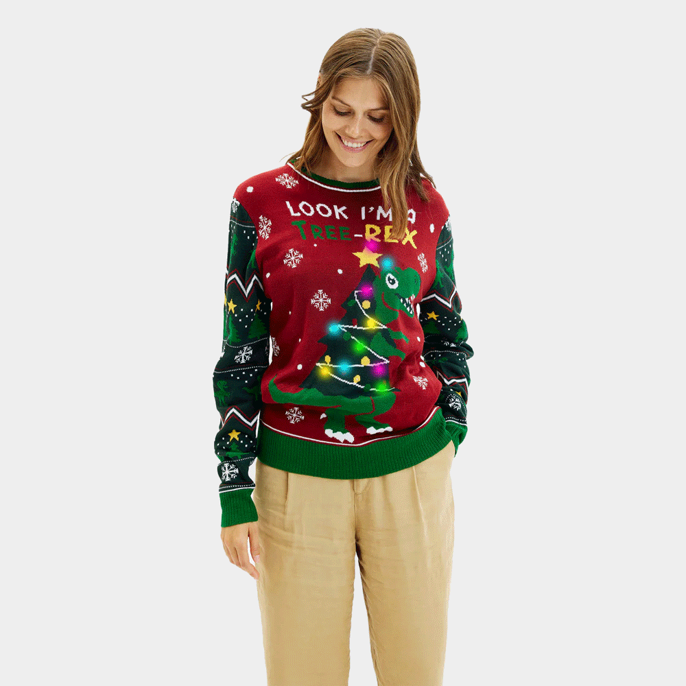 Tree-Rex LED light-up Womens Ugly Christmas Sweater