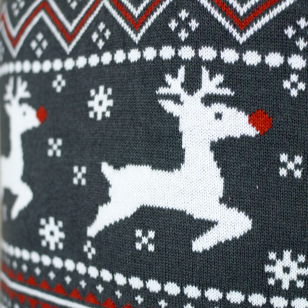 Turtleneck Organic Cotton Couples Grey Ugly Christmas Sweater Detail Reindeers