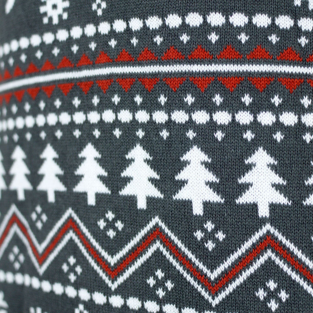 Turtleneck Organic Cotton Mens Grey Ugly Christmas Sweater Detail Reindeers