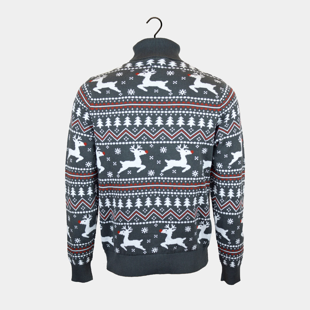 Turtleneck Organic Cotton Womens Grey Ugly Christmas Sweater Reindeers back