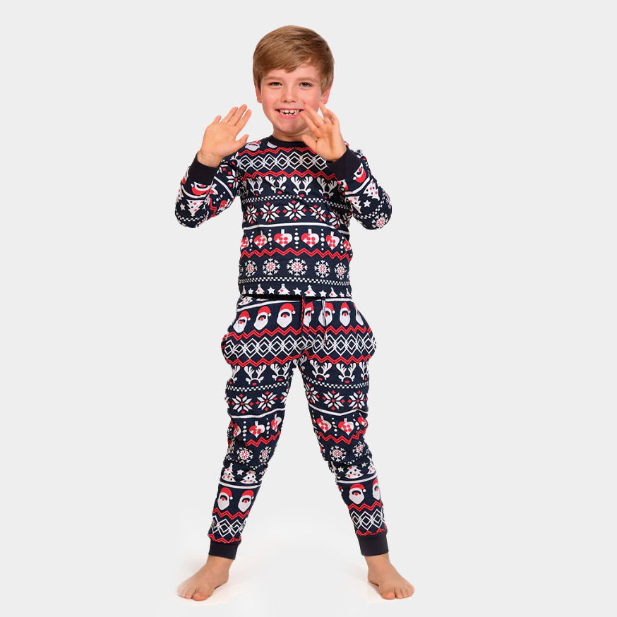 Ugly Christmas Pyjama for Children with Santa, Reindeers and Hearts