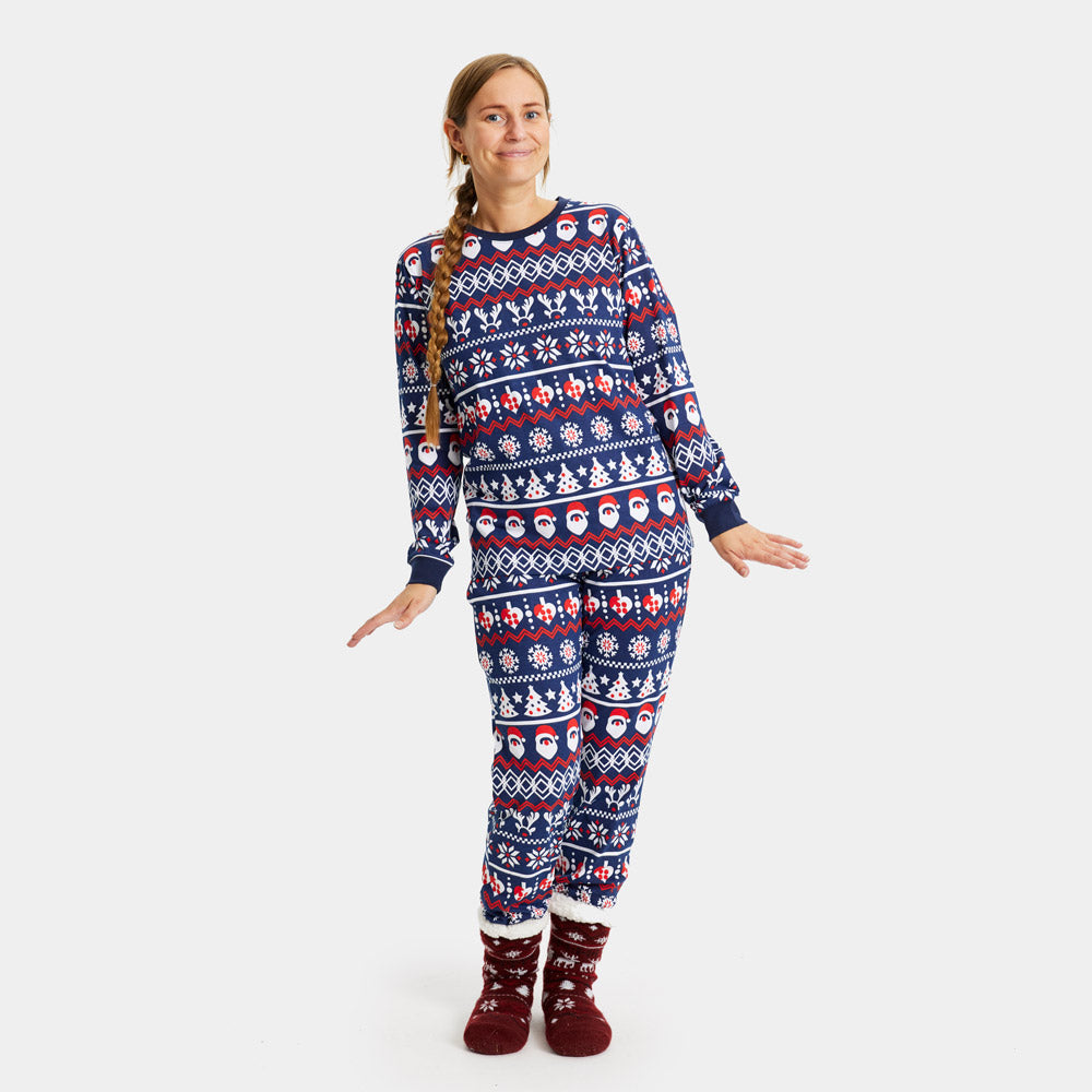 Ugly Christmas Pyjama womens Children with Santa, Reindeers and Hearts