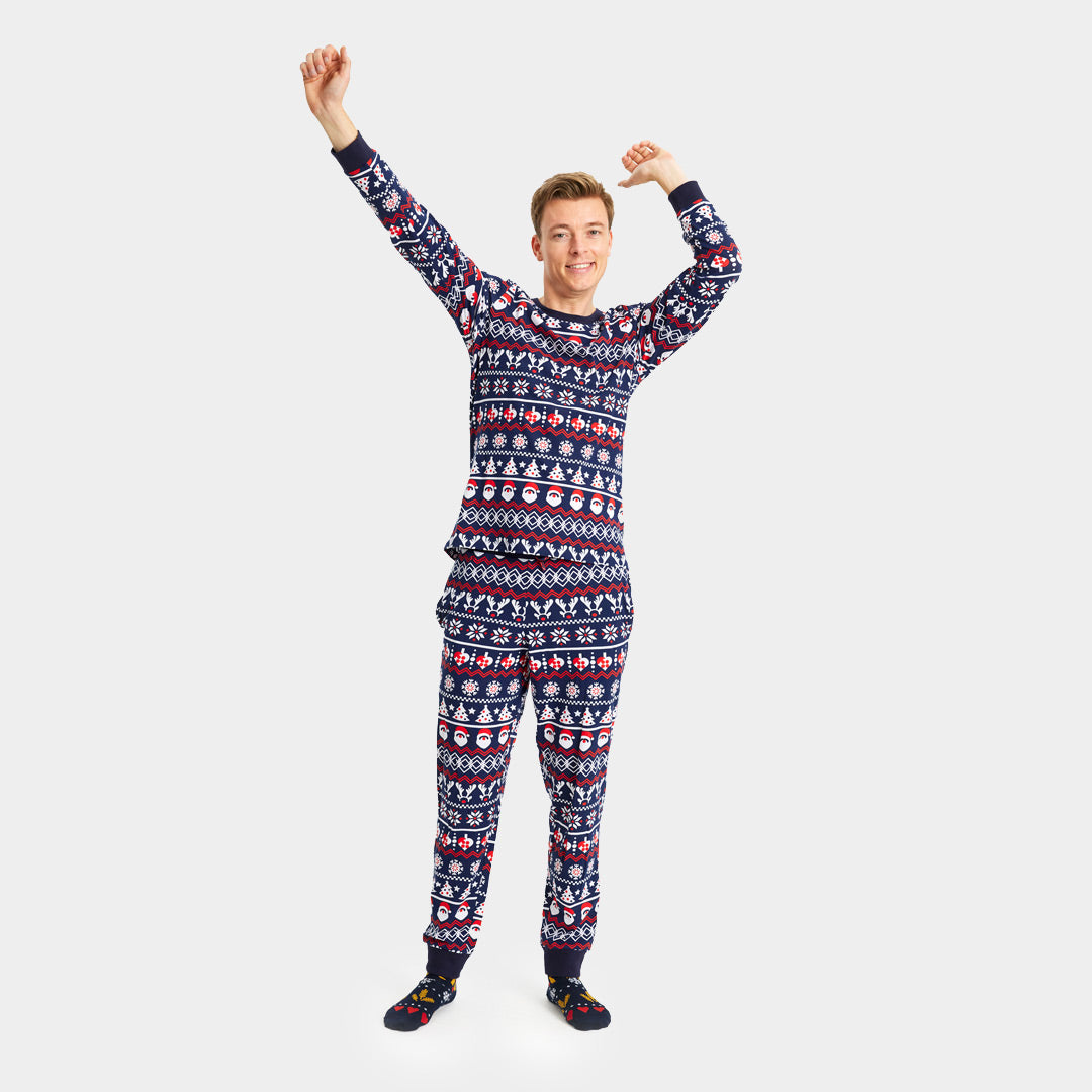 Ugly Christmas Pyjama for Men with Santa, Reindeers and Hearts