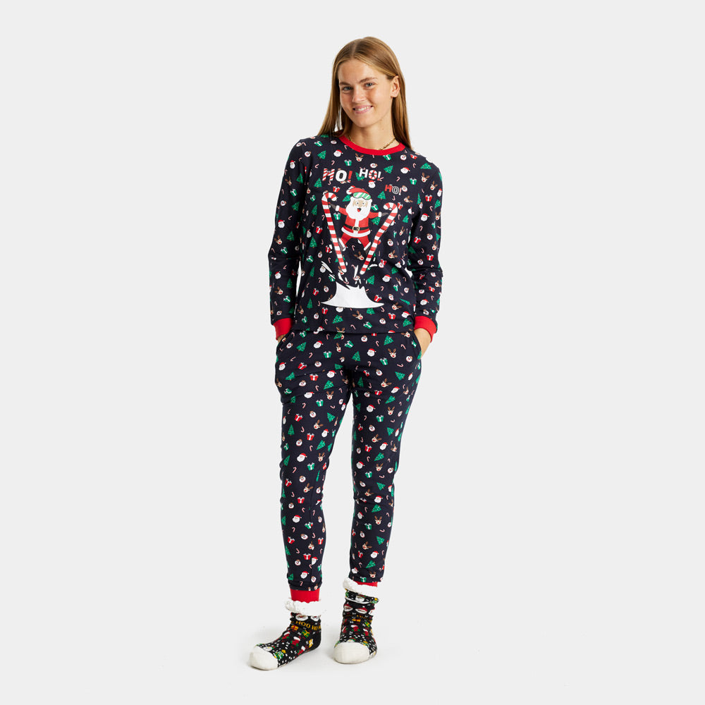 Ugly Christmas Pyjama with Skiing Santa Womens