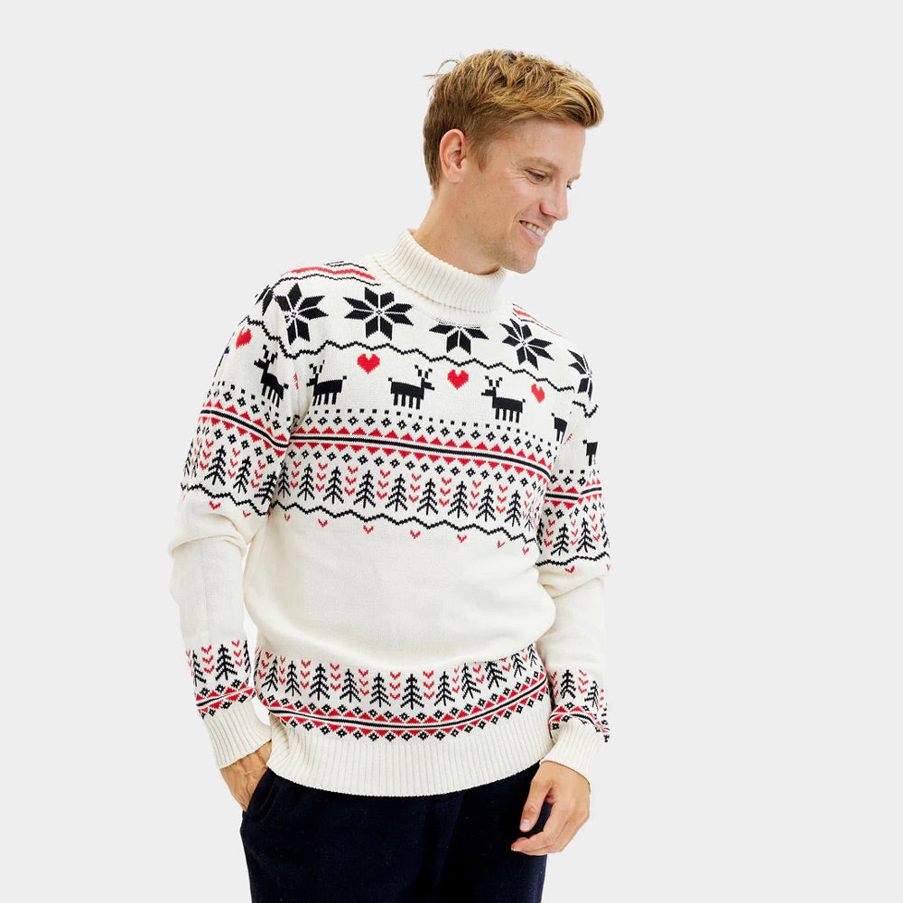 Ugly Christmas Sweater Classy Turtleneck Beige Organic Cotton Men's 