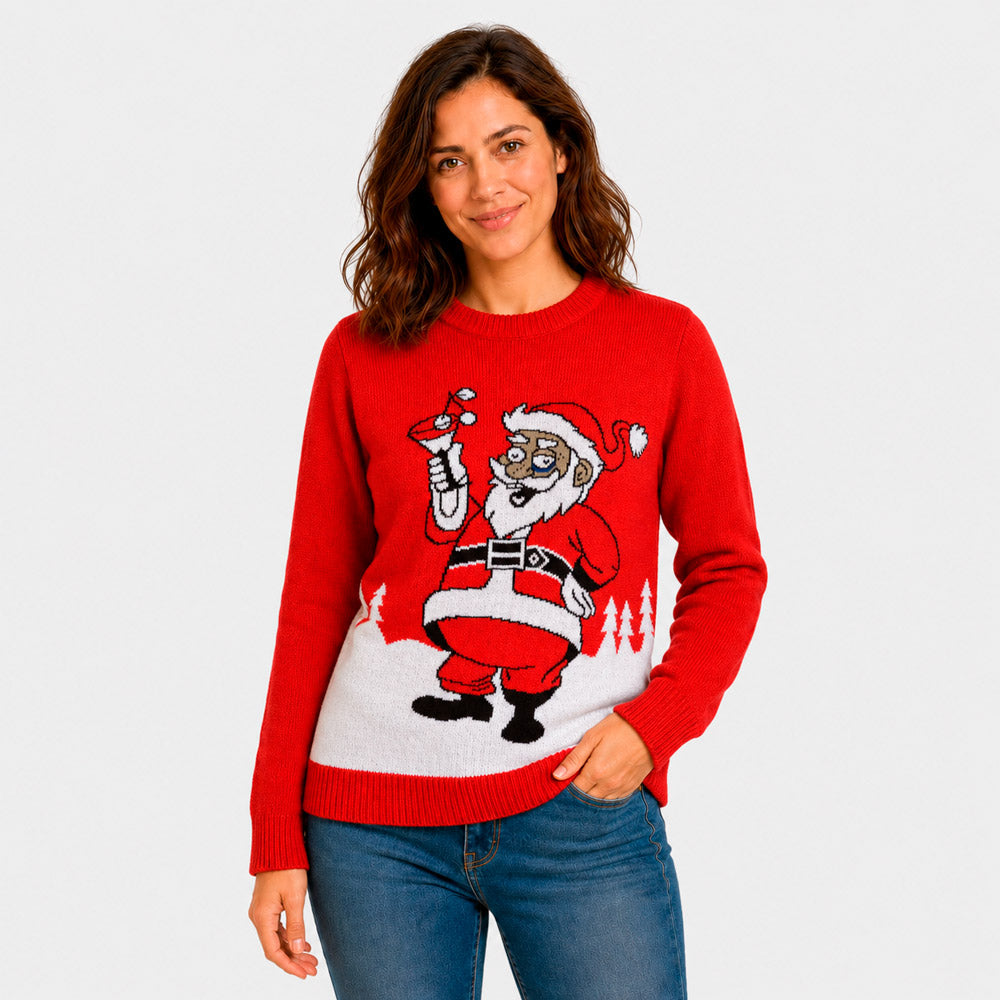 Ugly Christmas Sweater with Santa drinking a Martini Women
