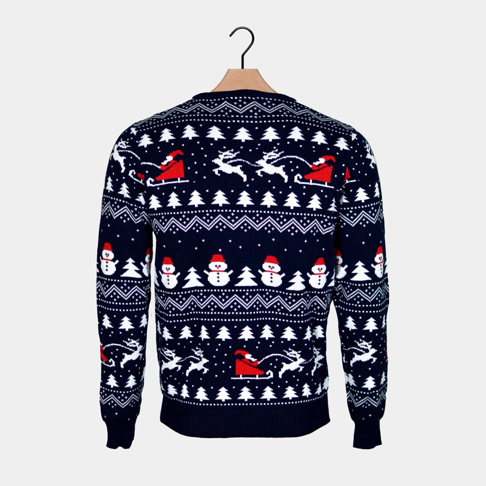 Ugly Christmas Sweater with Trees, Snowmens and Santa Back
