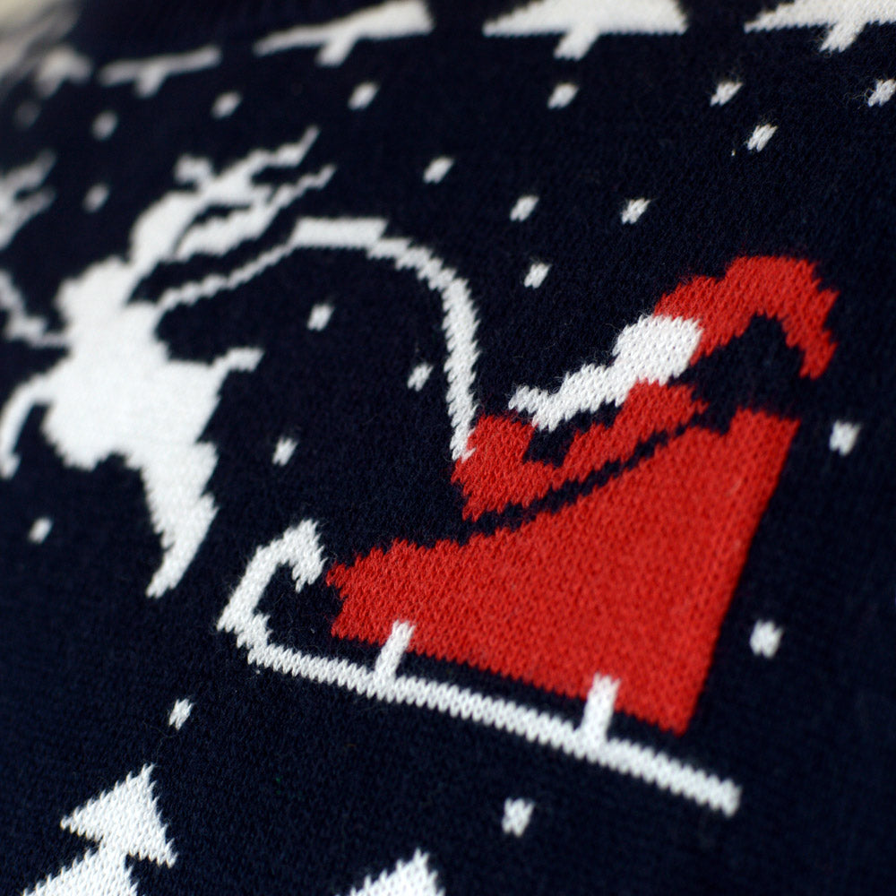 detail Ugly Couple's Christmas Sweater with Trees, Snowmens and Santa