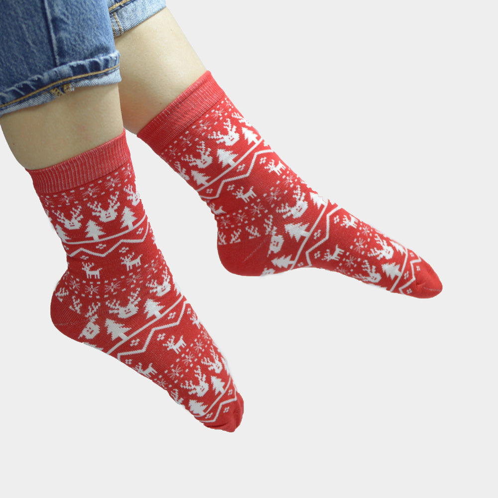 Unisex Ugly Christmas Socks with Reindeers Red 

