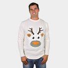 White 3D Couple's Ugly Christmas Sweater with Hairy Reindeer Mens