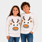 Matching Family White 3D Cotton Ugly Christmas Sweater with Hairy Reindeer Children
