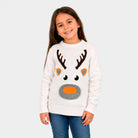 Matching Family White 3D Cotton Ugly Christmas Sweater with Hairy Reindeer Girl
