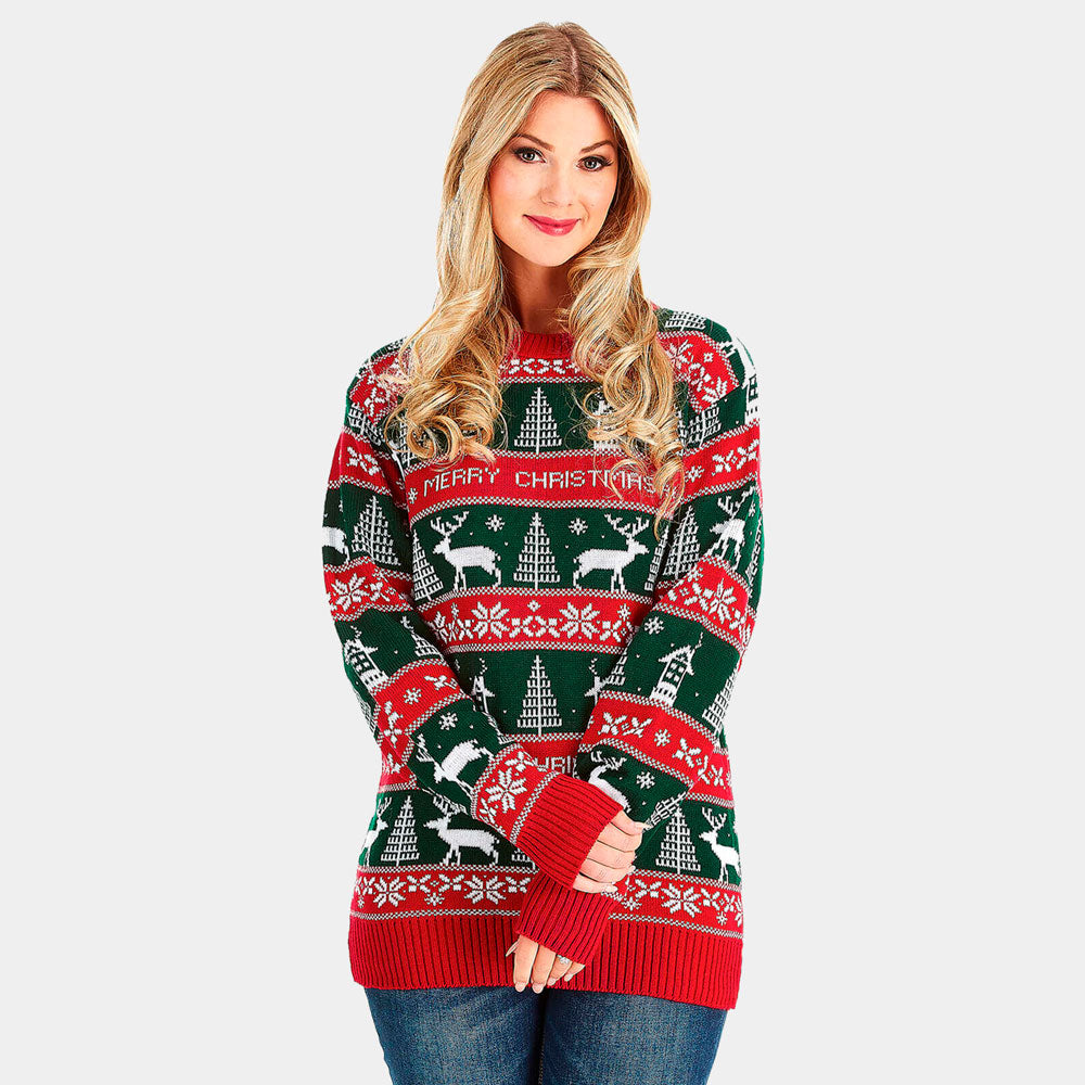 Red and Green Strips Women's Ugly Christmas Sweater