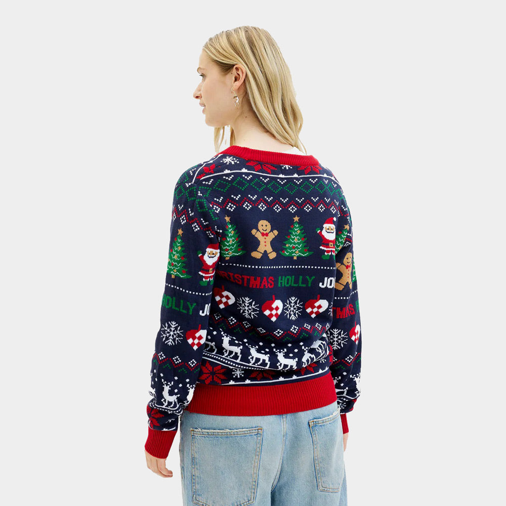 Cardigan Women's Blue and Red Ugly Christmas Sweater